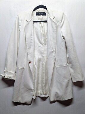 Zara White Long Blazer Jacket Fits Medium